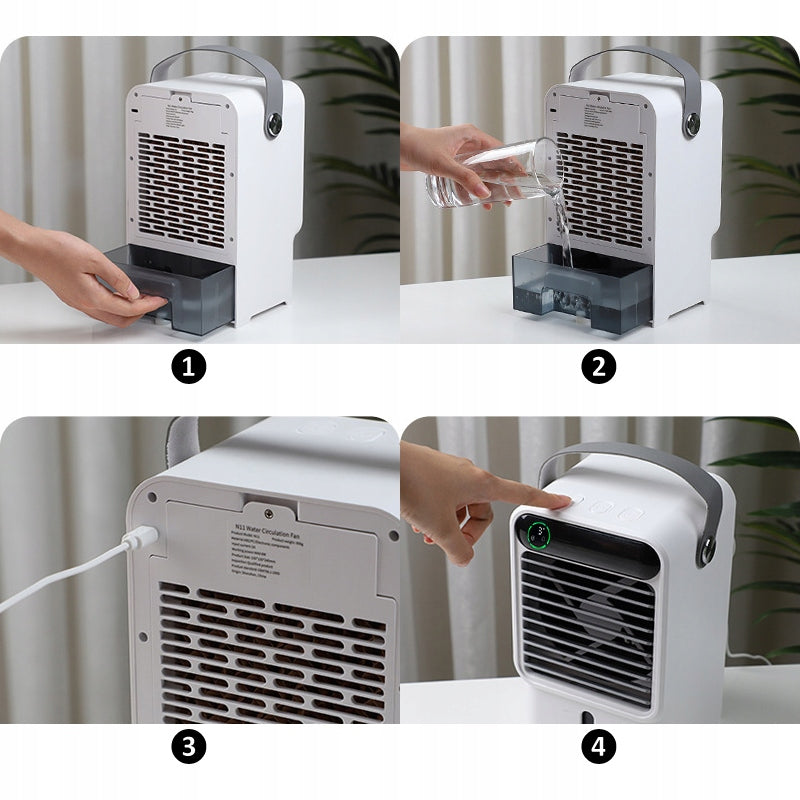 AIR CONDITIONER PORTABLE FAN COOLS DESK Dominant color white