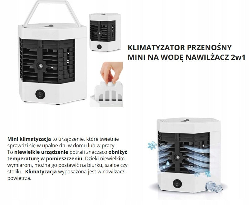 AIR CONDITIONER PORTABLE MINI FOR WATER HUMIDIFIER 2in1 Manufacturer code MINI KLIMATYZER PRZENOŚNY BIURKOWY NA WODĘ