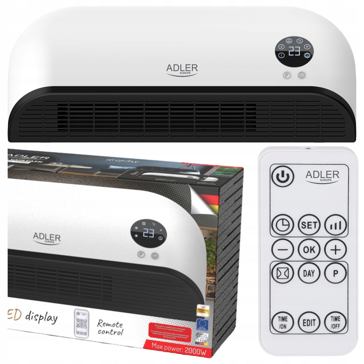AIR CURTAIN ELECTRIC HEATER FAN 2kW REMOTE CONTROL LED ADLER