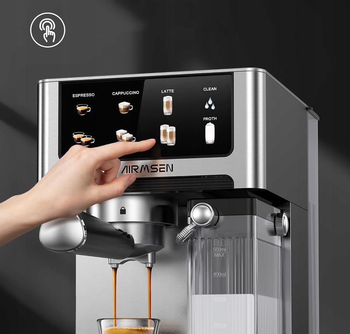 AIRMSEN 20 Bar Coffee Maker with Automatic Cob Milk frother Packaging status original