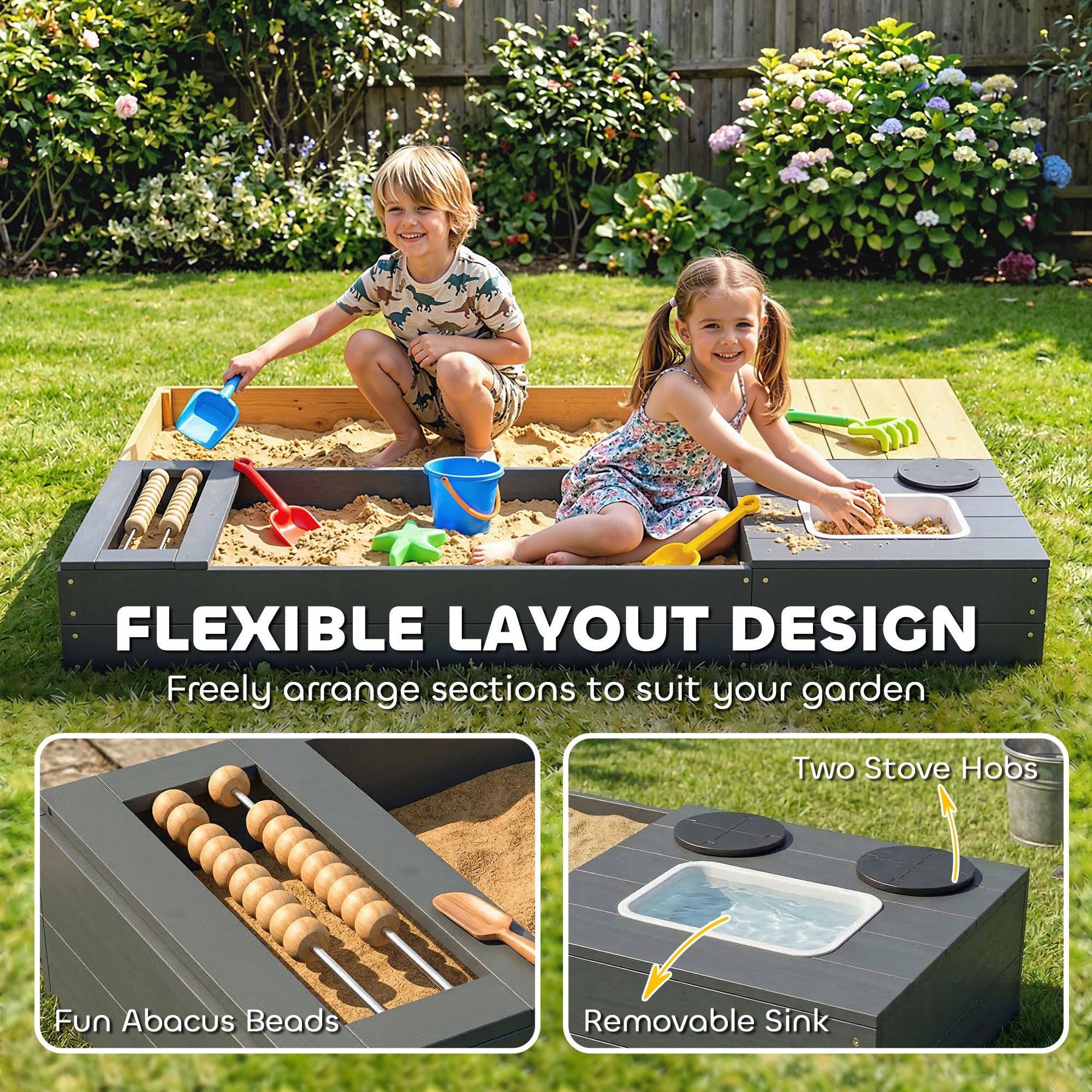 AIYAPLAY 2-piece sandbox 150 x 90 cm with seat and storage Manufacturer code 343-084V00YL