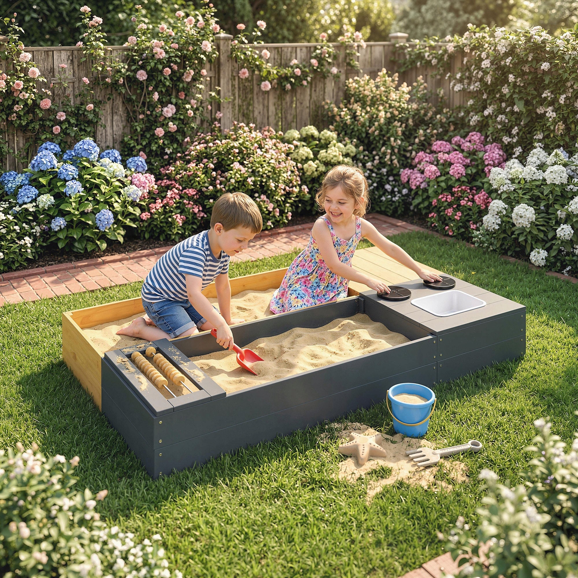 AIYAPLAY 2-piece sandbox 150 x 90 cm with seat and storage Packaging status original