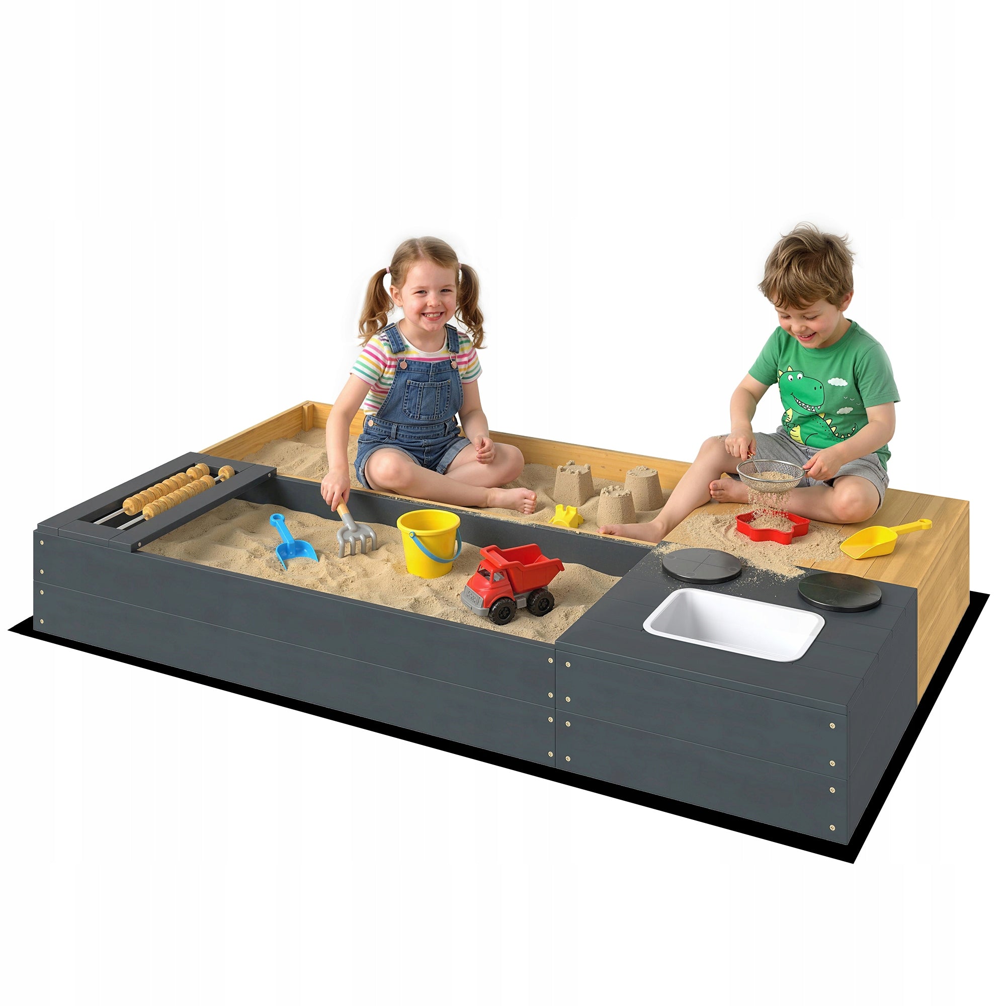 AIYAPLAY 2-piece sandbox 150 x 90 cm with seat and storage
