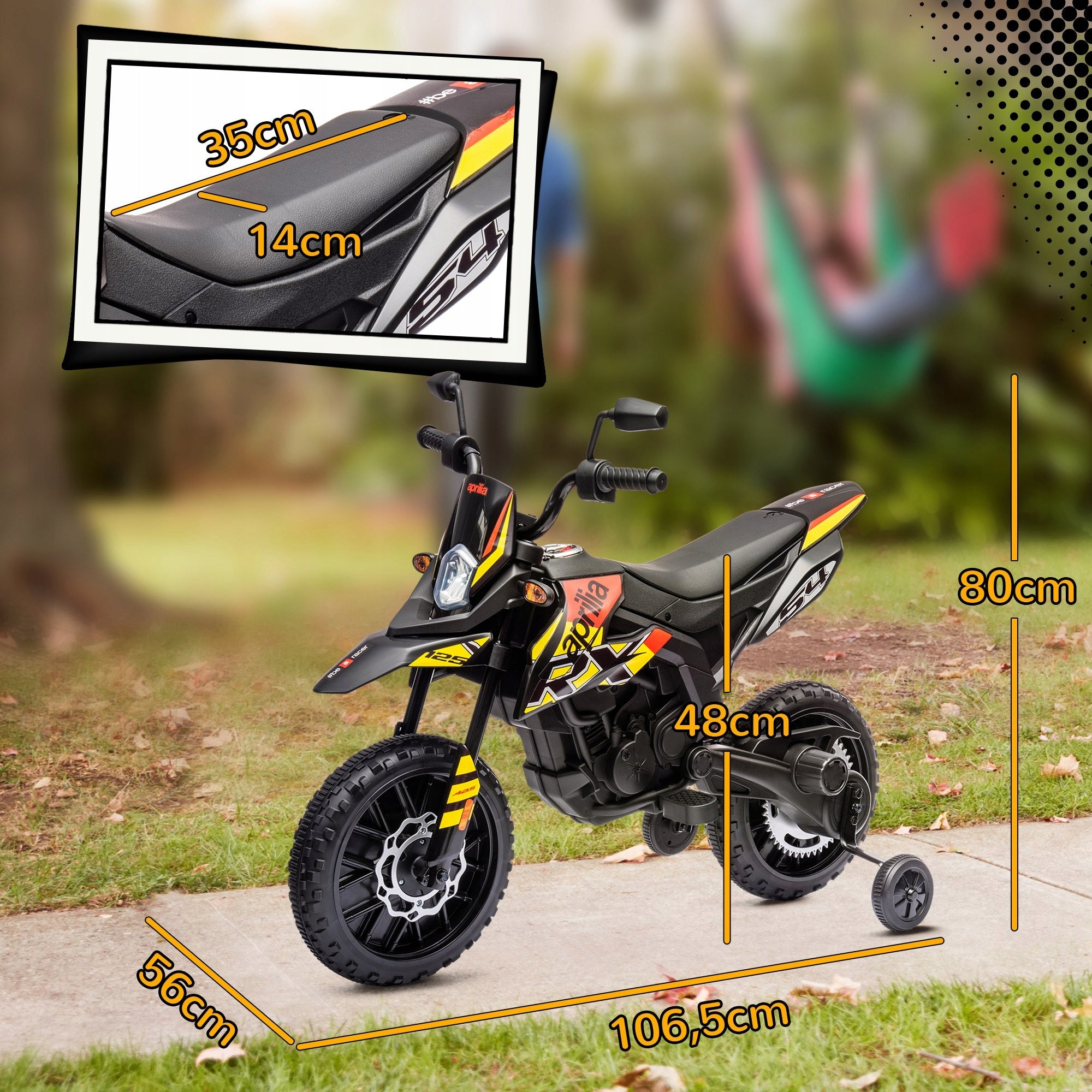 AIYAPLAY Children's electric motorcycle 12V, music, 6 km/h, Yellow Maximum speed 6 km/h