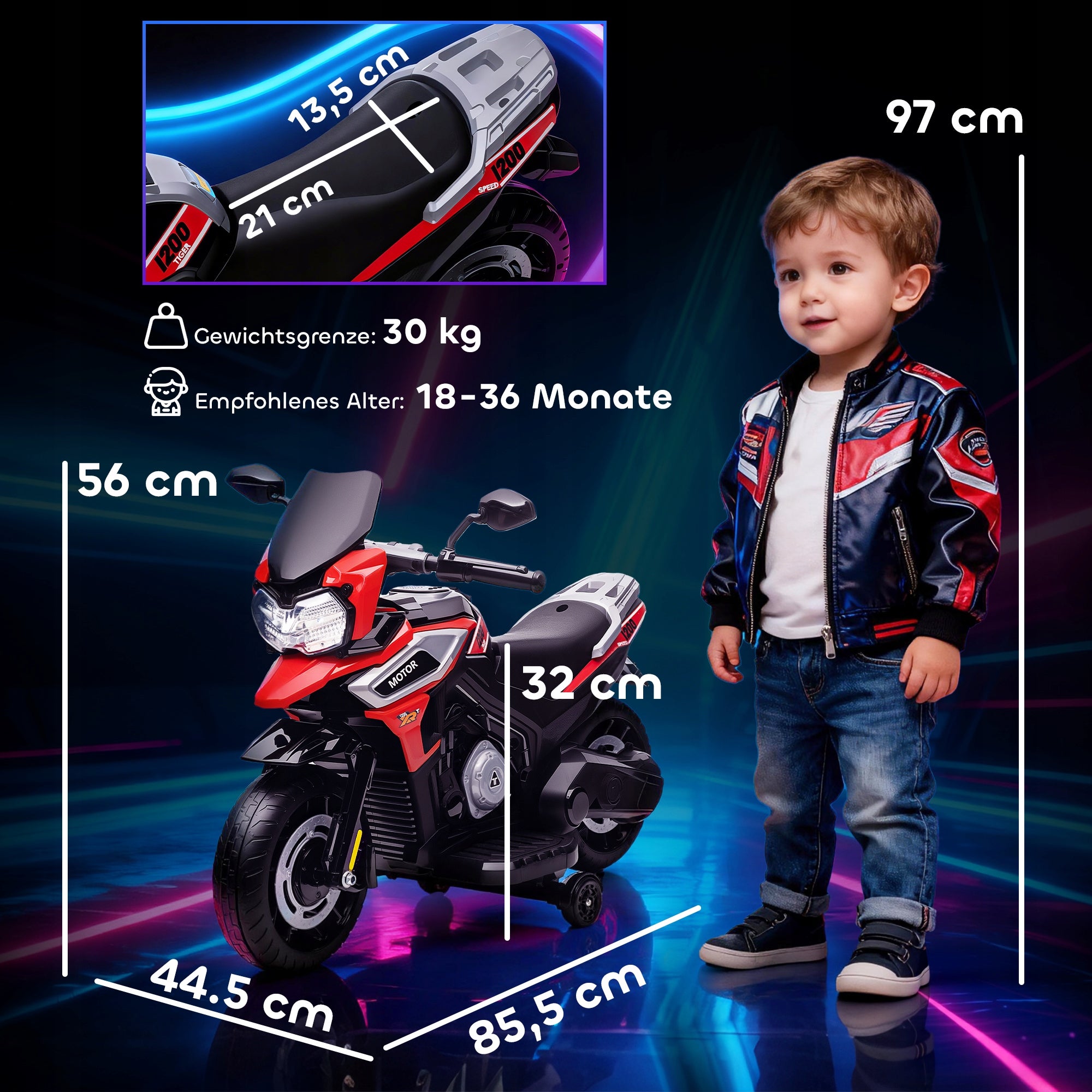 AIYAPLAY Electric Motorcycle for Children 6V with 2 Side Wheels, Red Brand AIYAPLAY