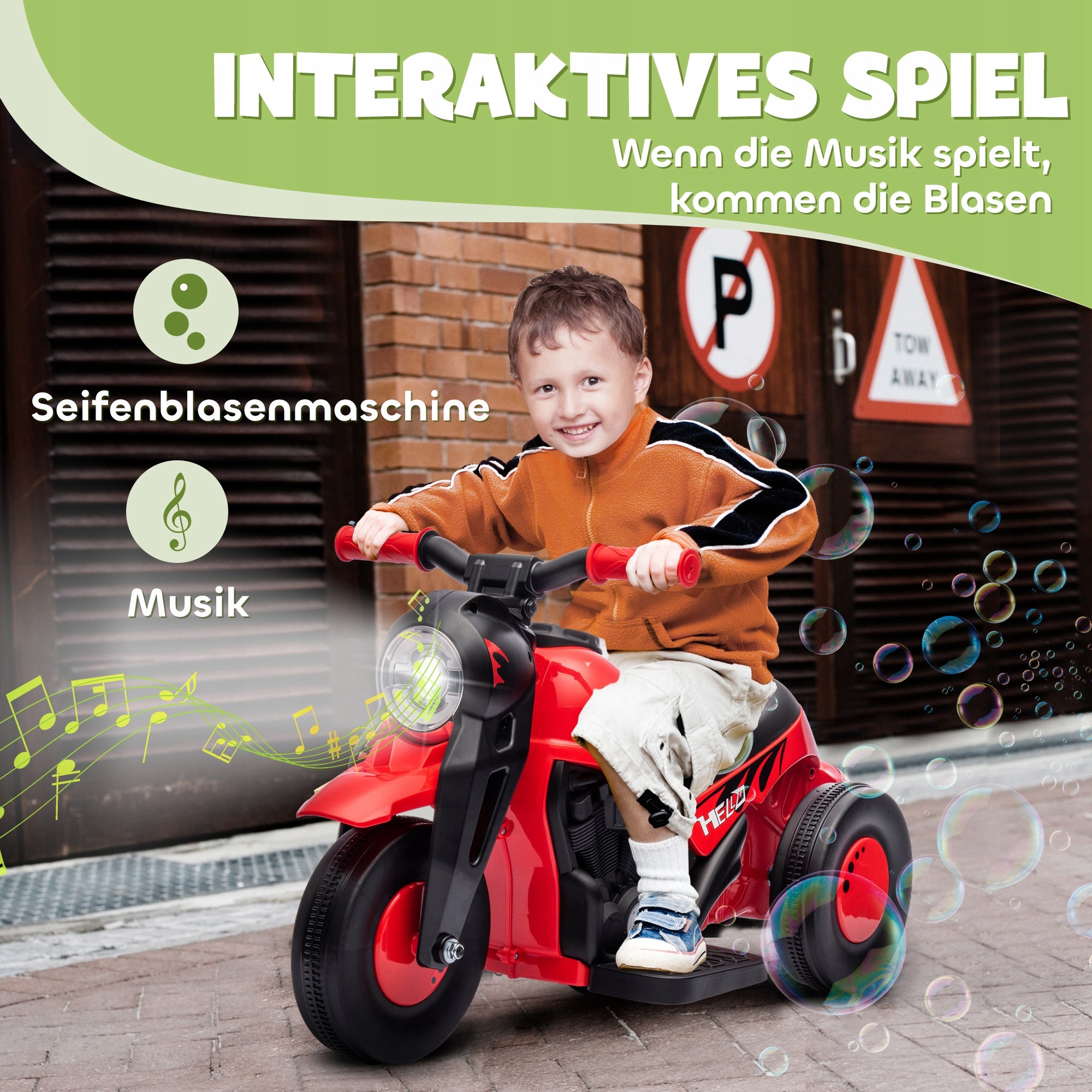 AIYAPLAY Electric Motorcycle for Kids, 6V Motorcycle with Music and Bubbles Manufacturer code 370-339V90RD