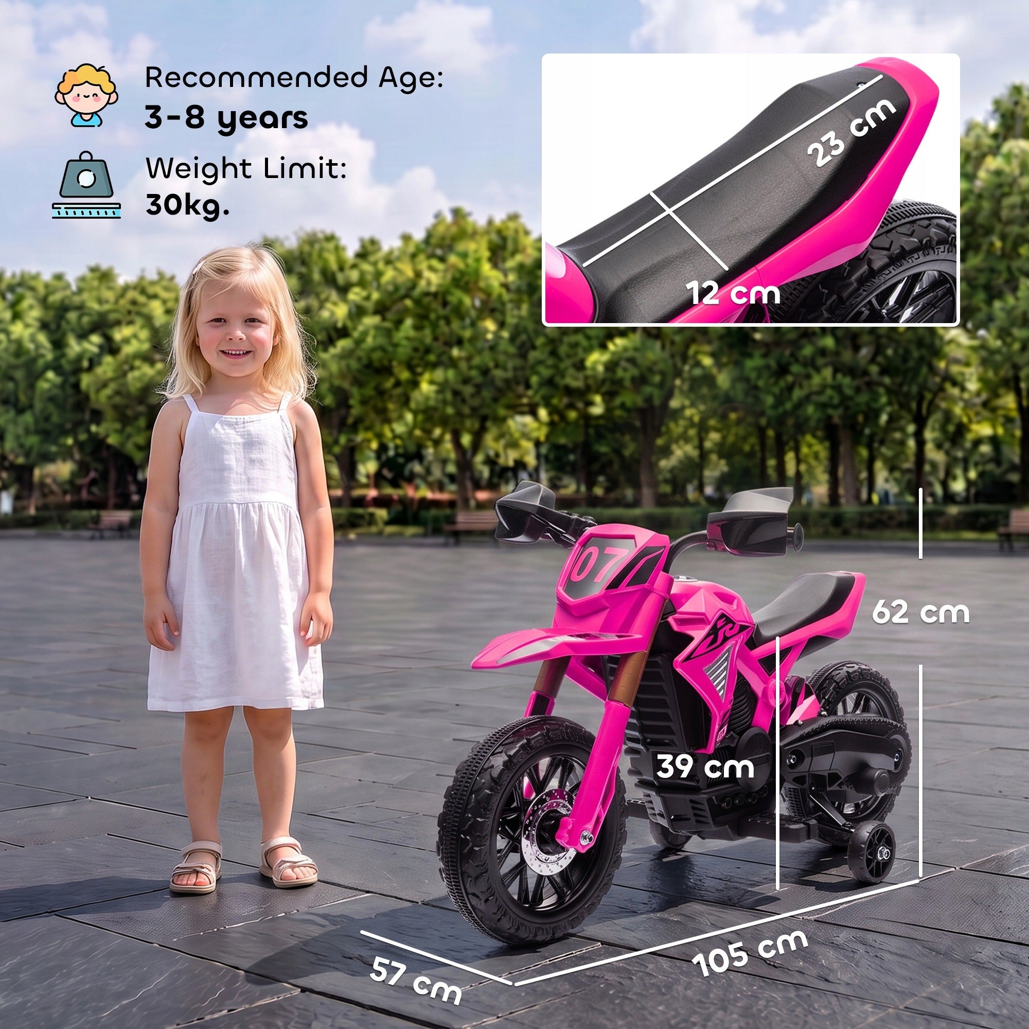 AIYAPLAY Electric Motorcycle for Kids Pink Maximum speed 3 km/h
