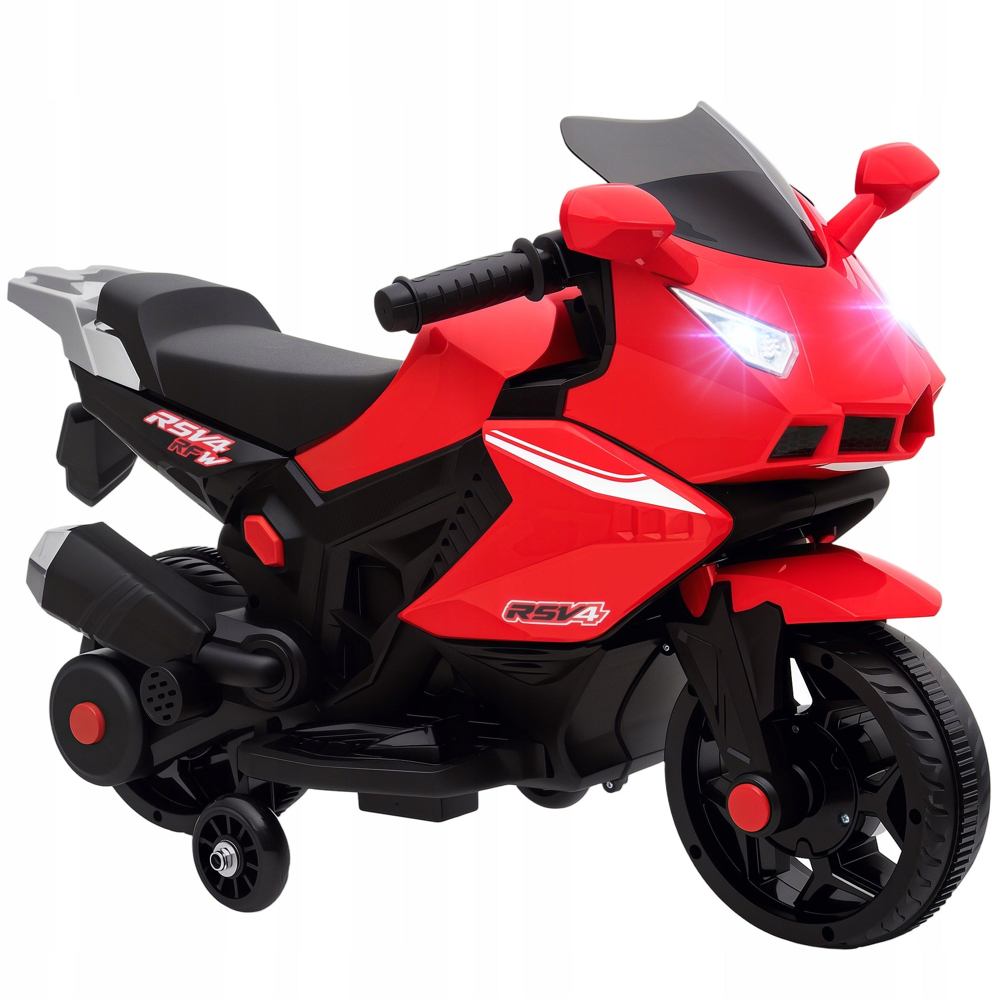 AIYAPLAY Electric Motorcycle for Kids with USB, Side Wheels, Music