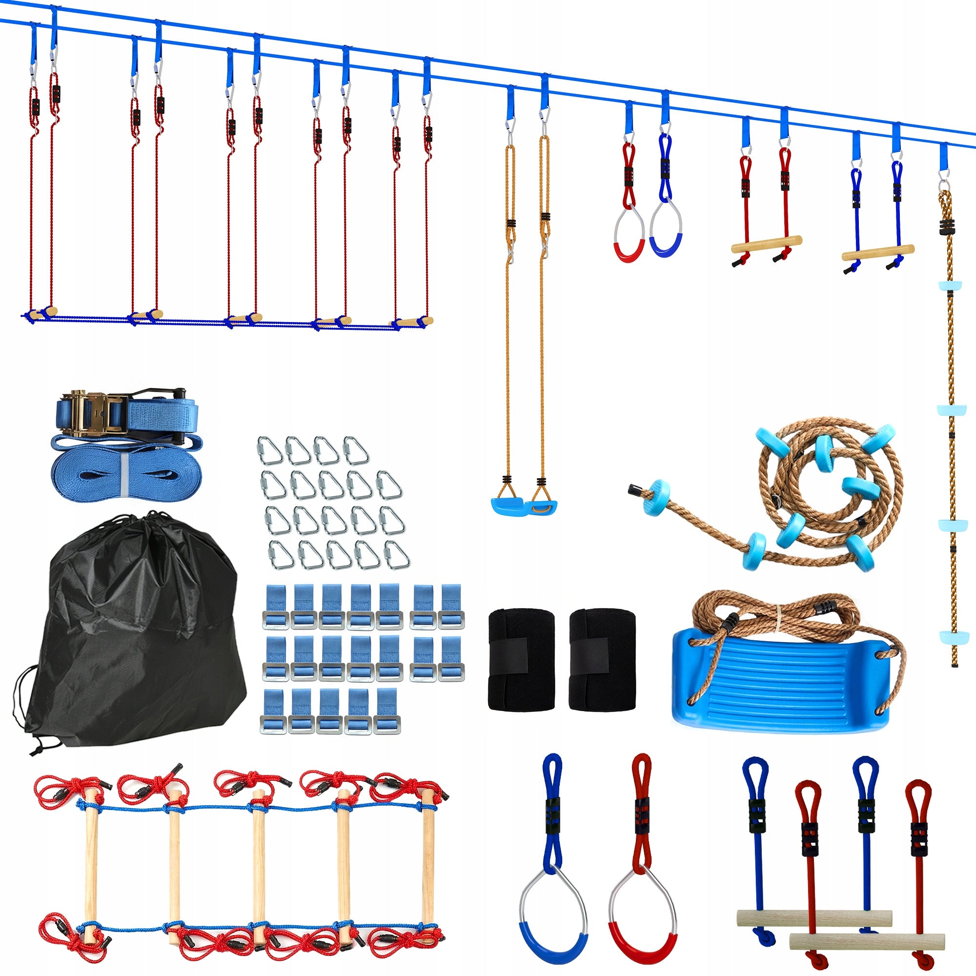 AIYAPLAY Ninja Line for kids, 24 m Slackline set with 7 obstacles