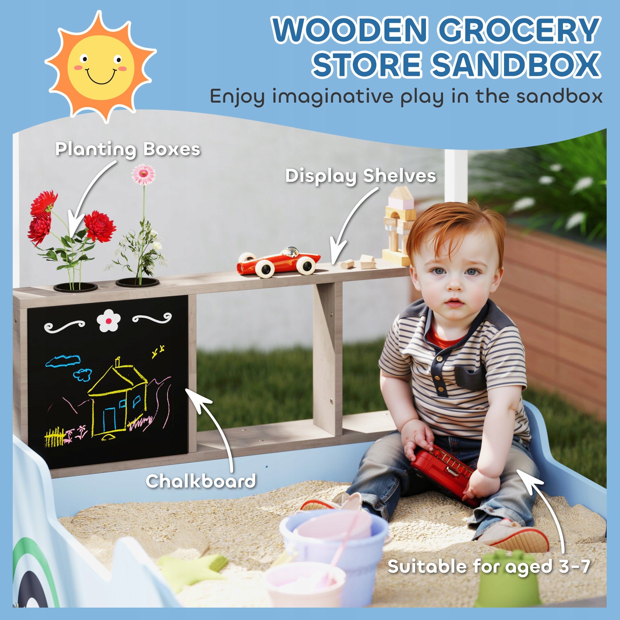 AIYAPLAY Sandbox with roof 90 x 108 cm, wooden, with bench Brand AIYAPLAY
