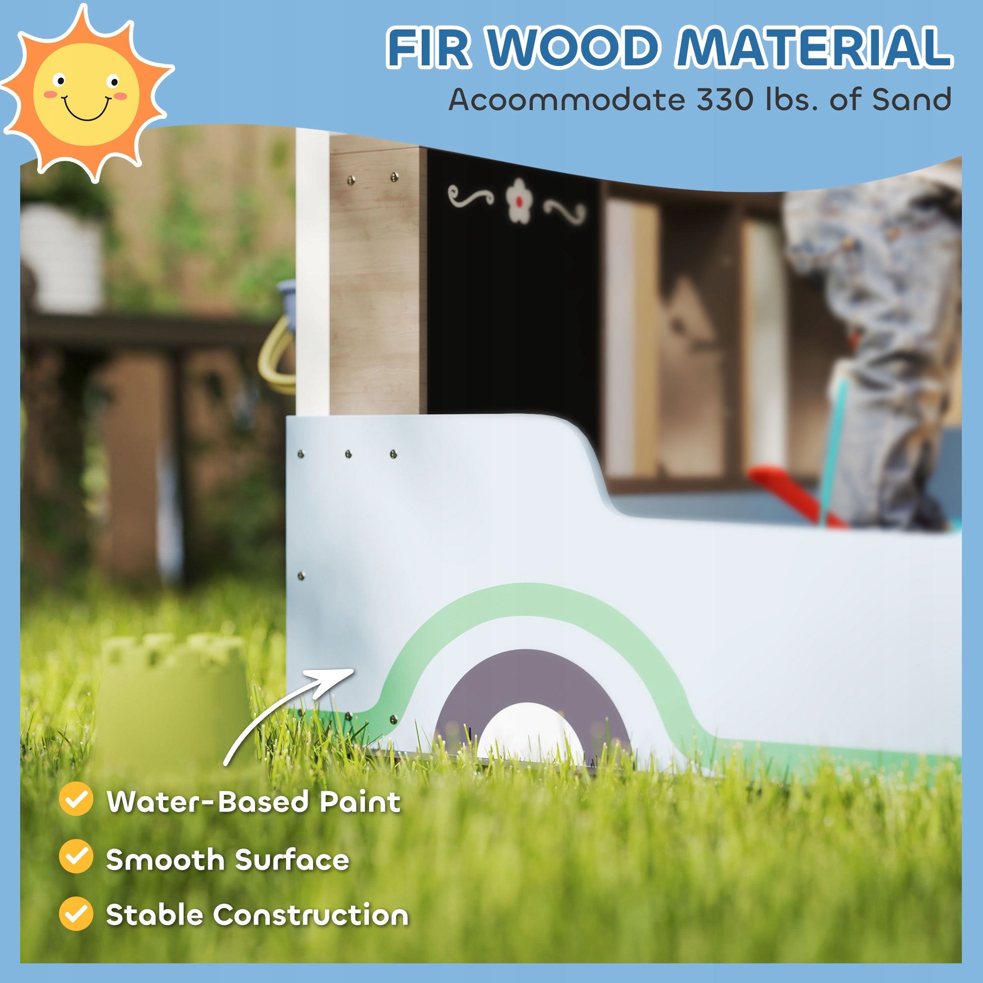 AIYAPLAY Sandbox with roof 90 x 108 cm, wooden, with bench Kind wooden
