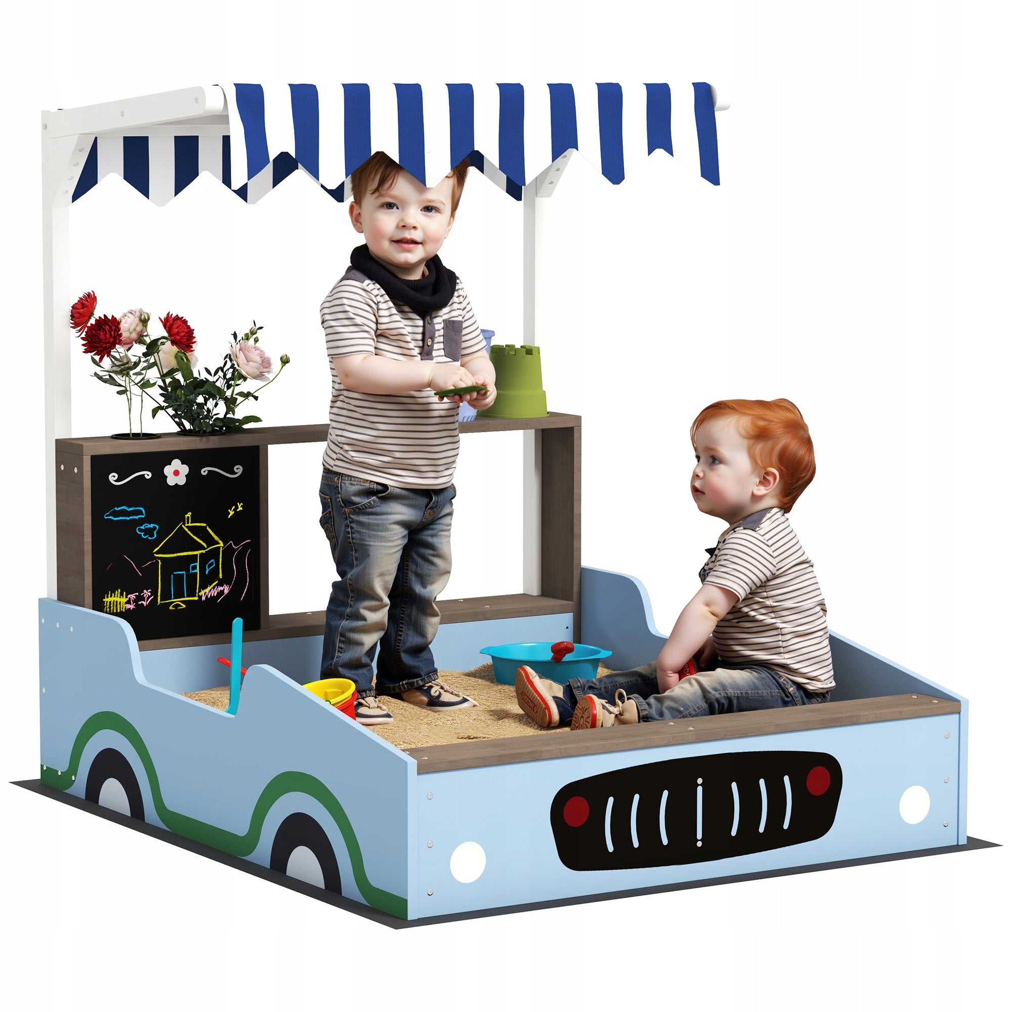 AIYAPLAY Sandbox with roof 90 x 108 cm, wooden, with bench
