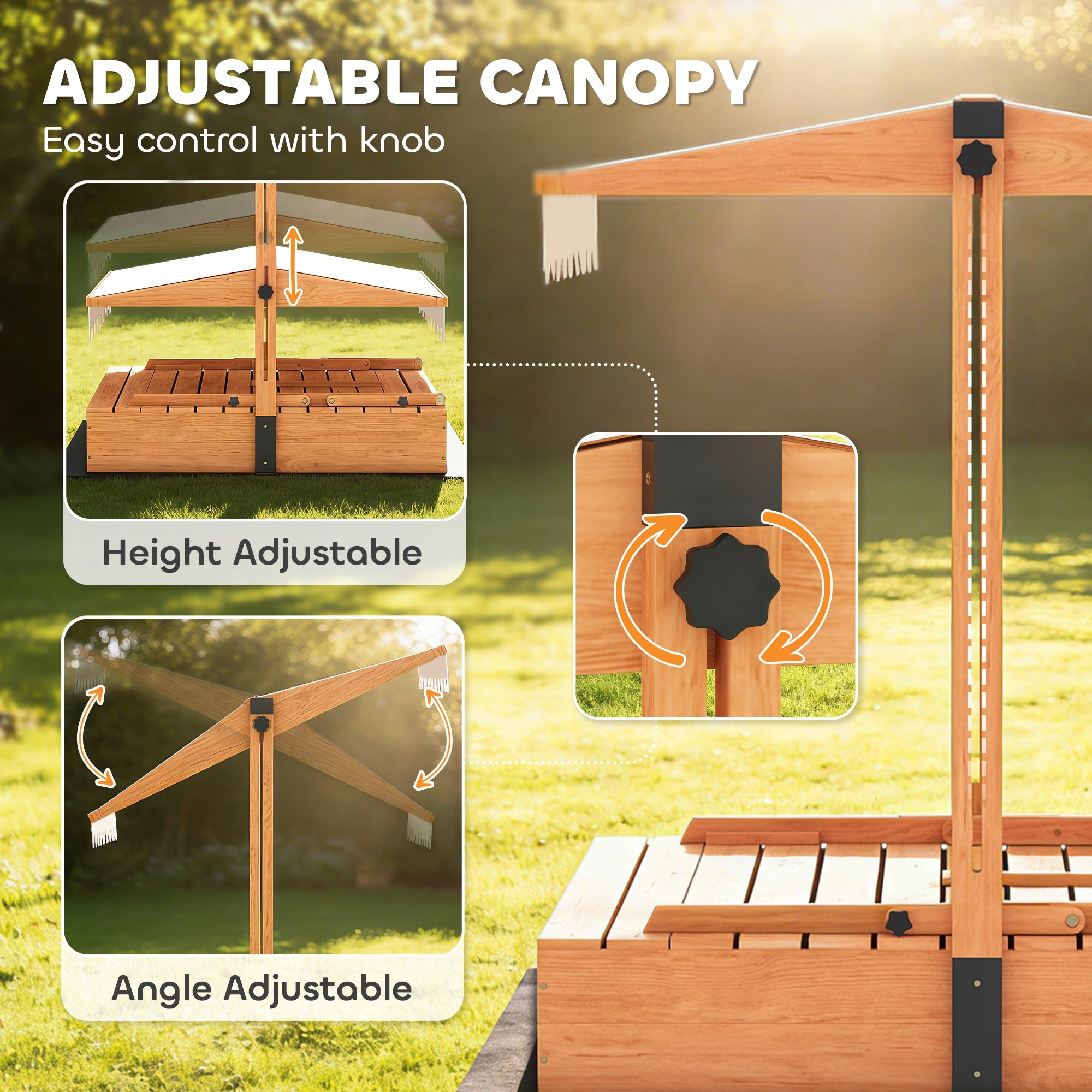 AIYAPLAY Sandbox with roof with folding picnic table and benches Kind wooden