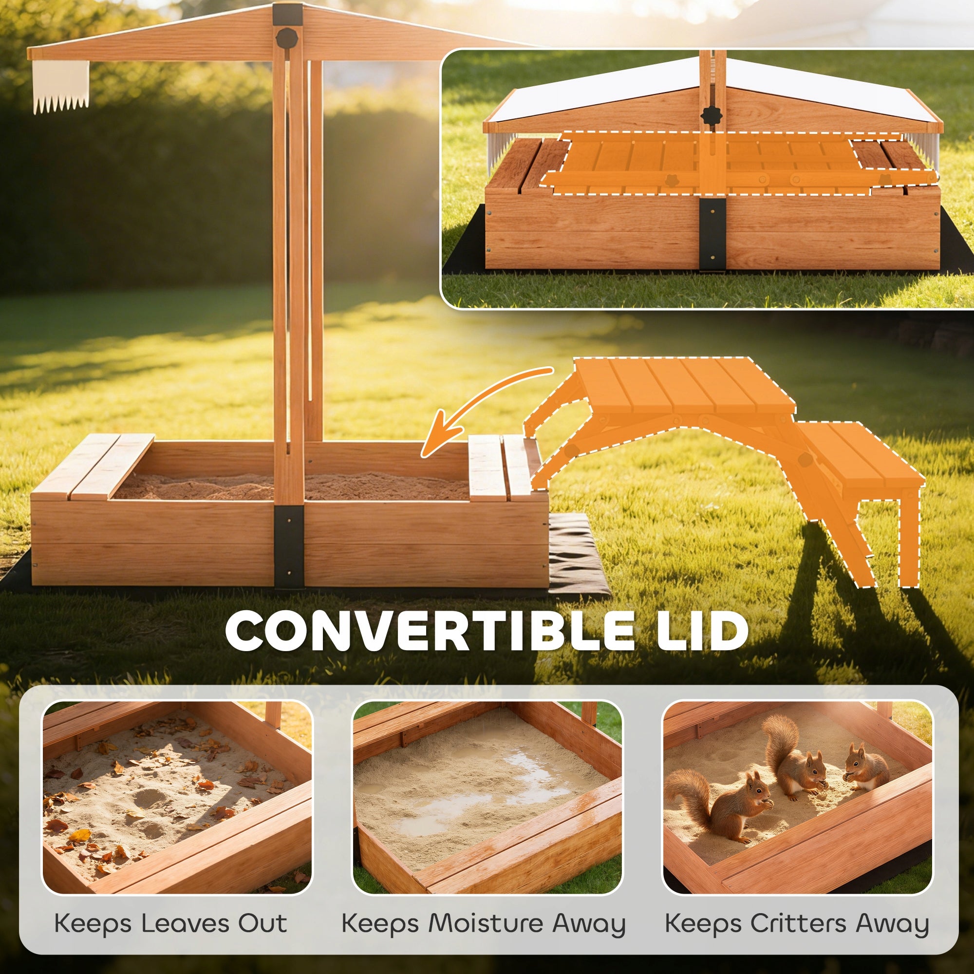 AIYAPLAY Sandbox with roof with folding picnic table and benches Length 184 cm