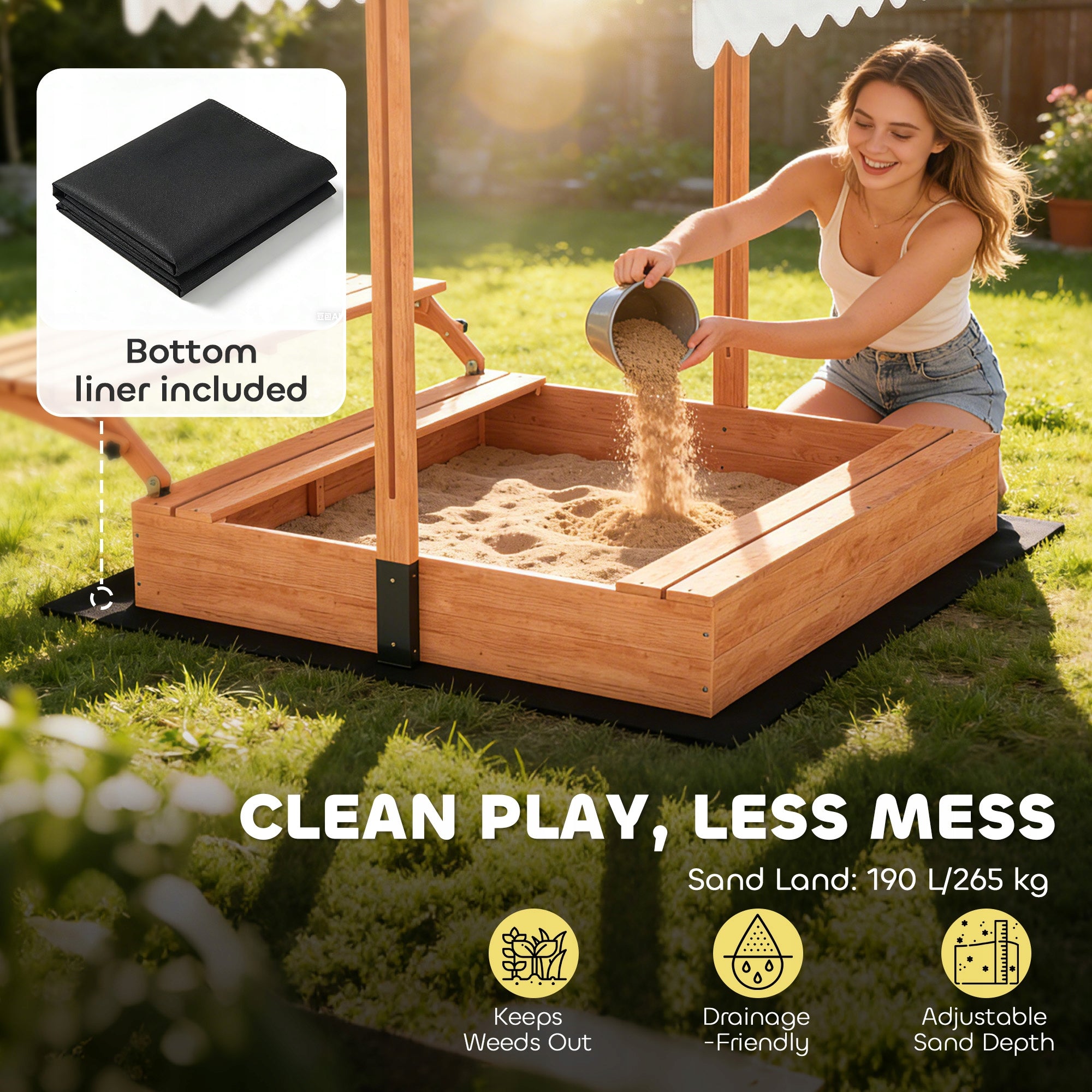 AIYAPLAY Sandbox with roof with folding picnic table and benches Product width 110 cm