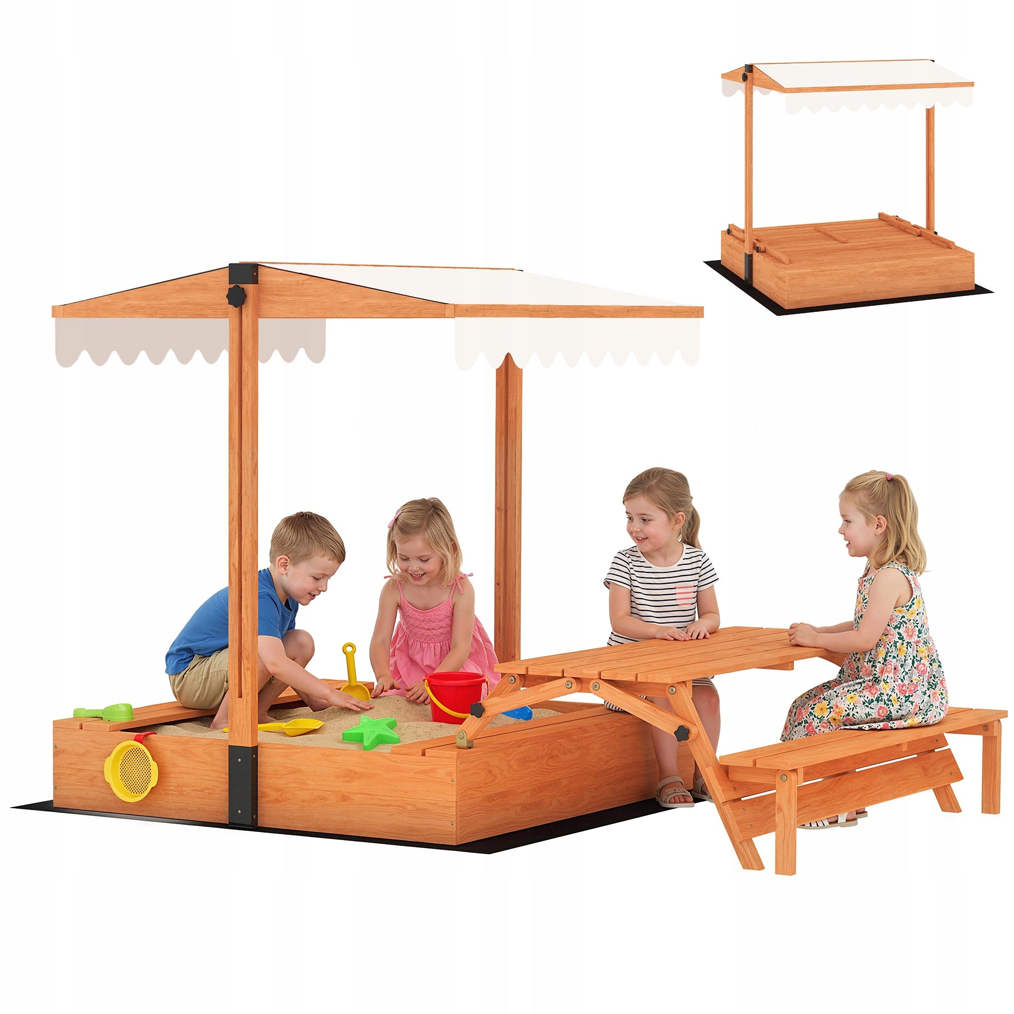 AIYAPLAY Sandbox with roof with folding picnic table and benches