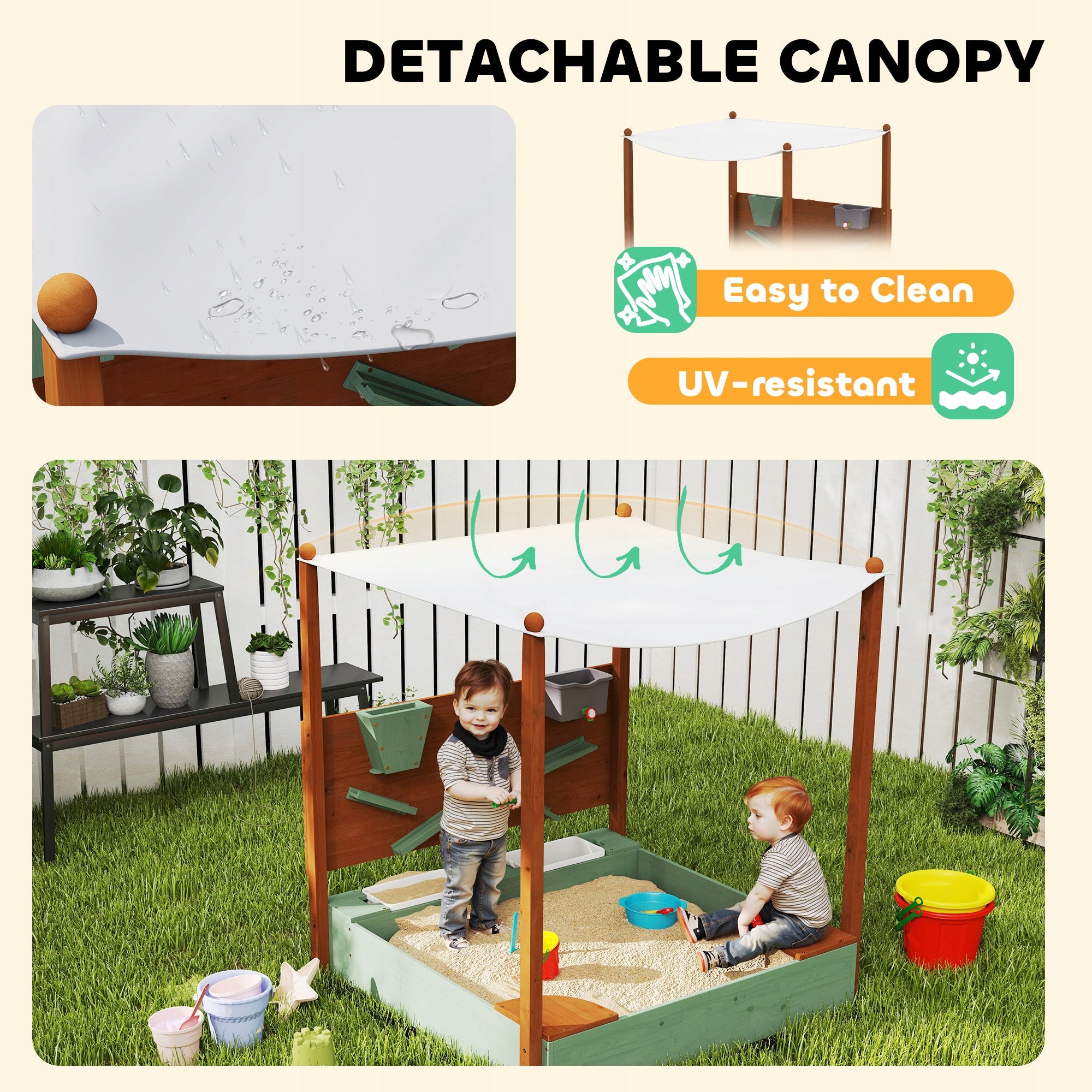 AIYAPLAY Wooden sandbox with canopy for children, 116 x 112,5 x 128 cm Customs tariff code 44219999