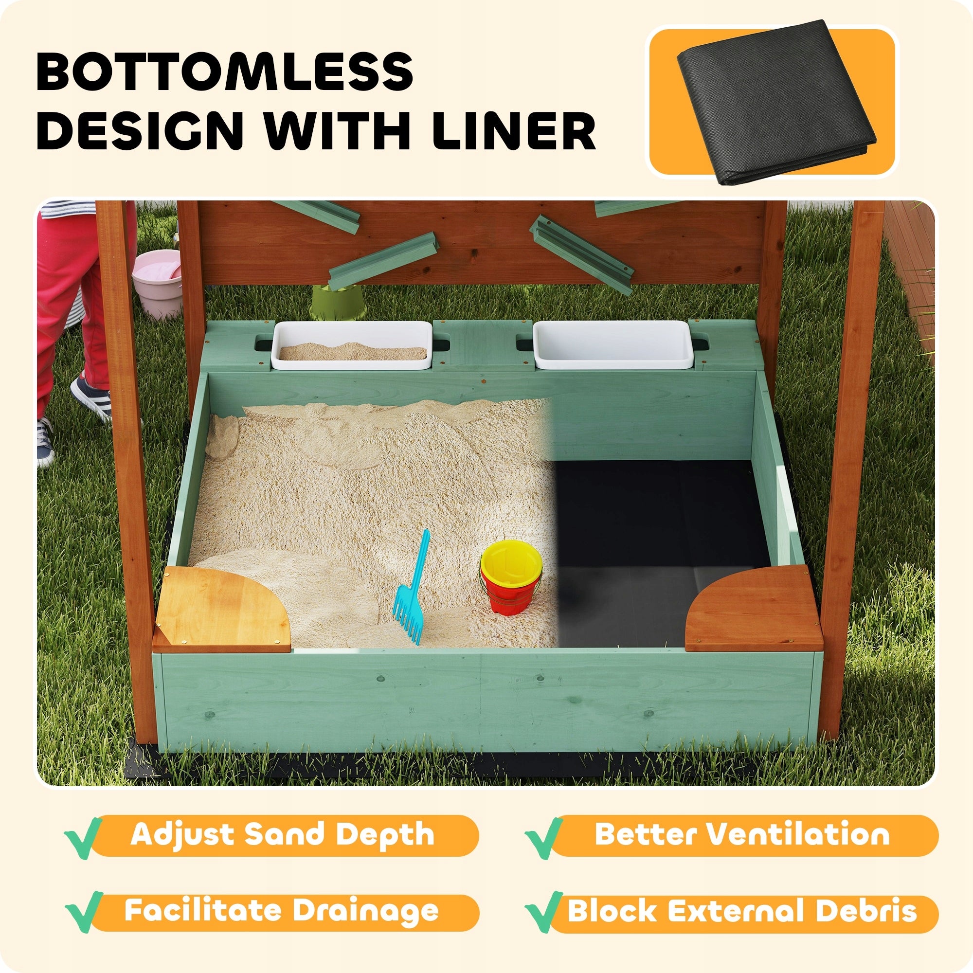 AIYAPLAY Wooden sandbox with canopy for children, 116 x 112,5 x 128 cm EAN (GTIN) 4255826891370