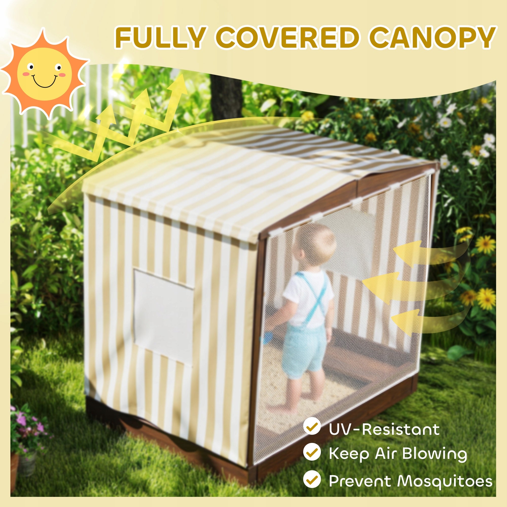 AIYAPLAY Wooden sandbox with visor and seat, with mesh Brand AIYAPLAY