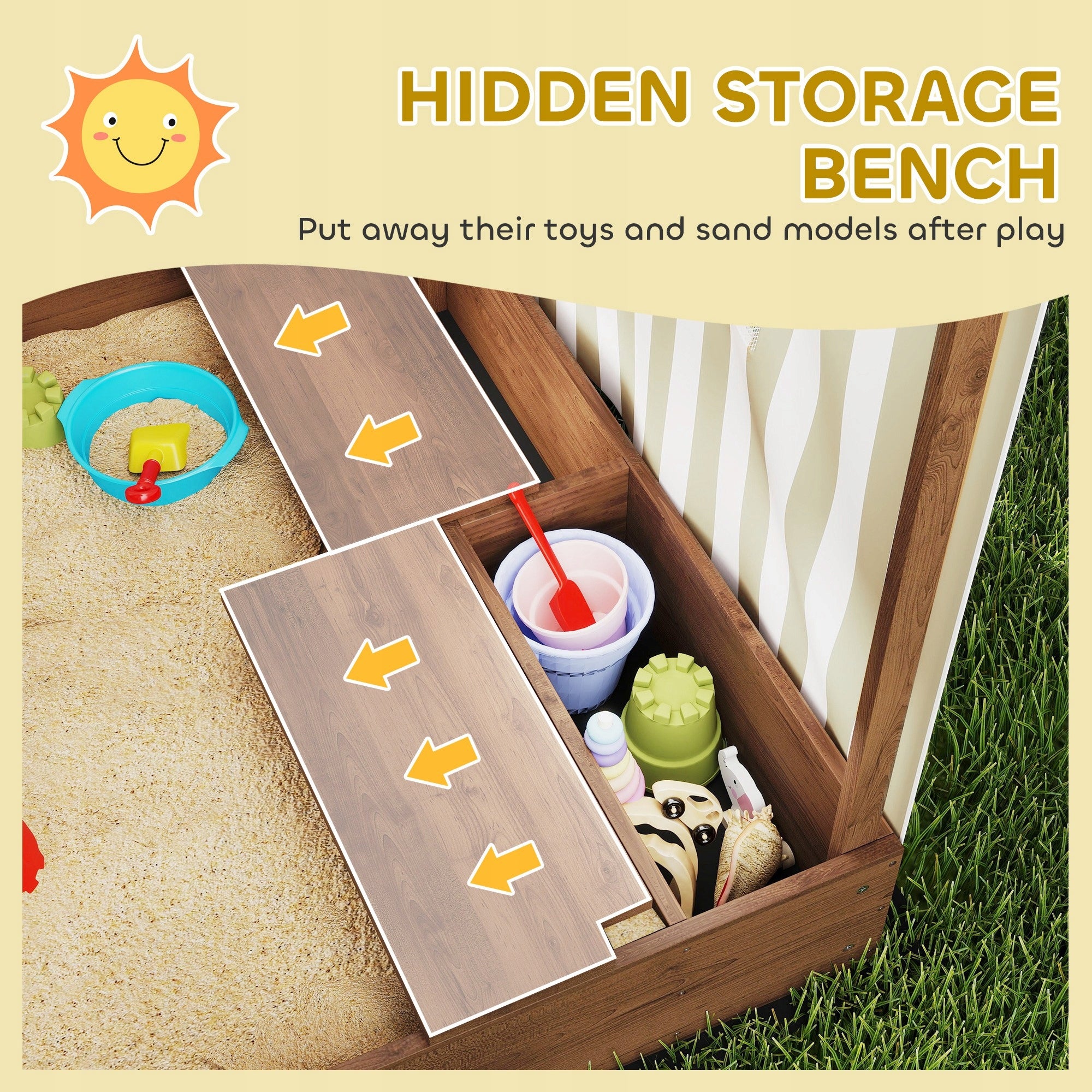 AIYAPLAY Wooden sandbox with visor and seat, with mesh Capacity 280 kg