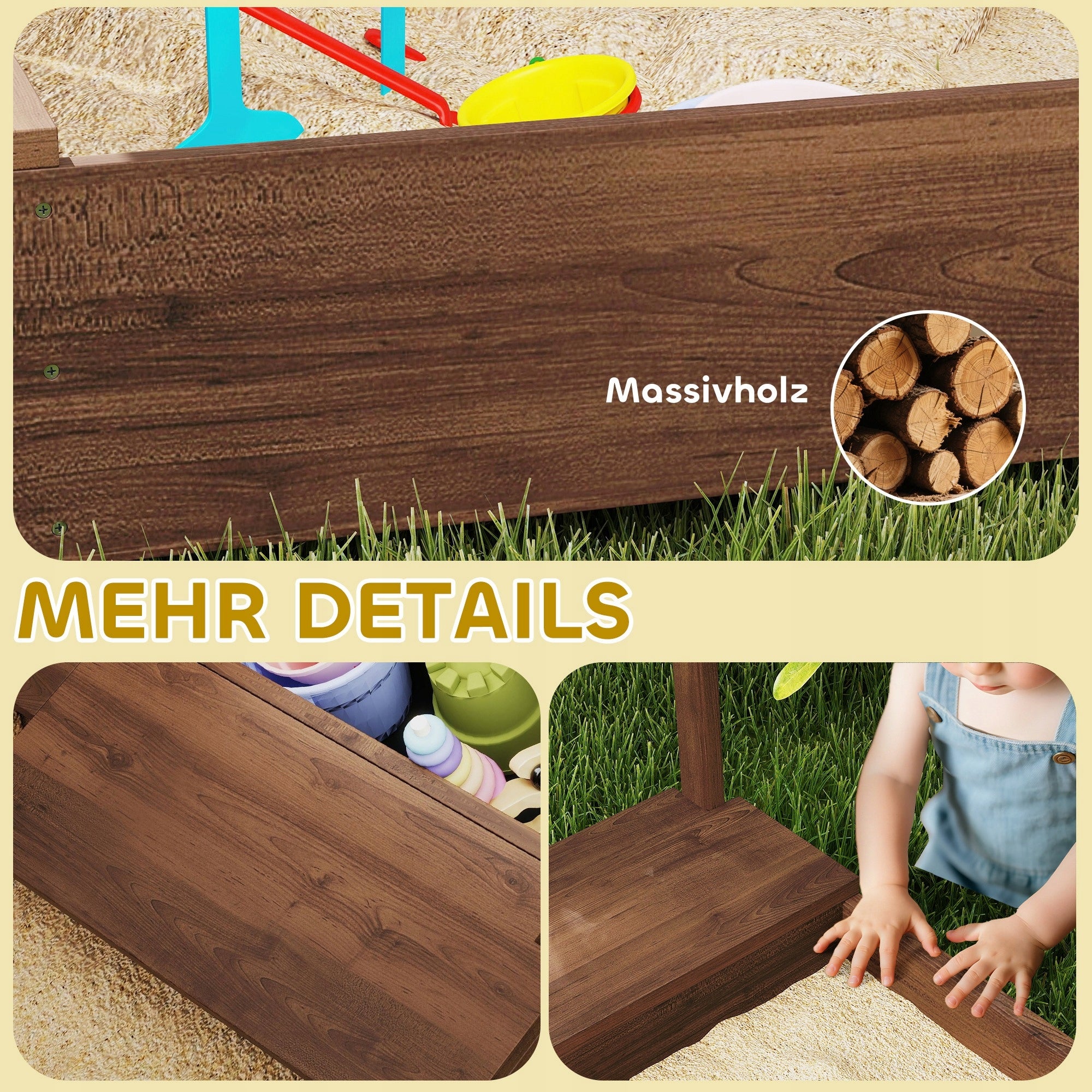 AIYAPLAY Wooden sandbox with visor and seat, with mesh EAN (GTIN) 4255826870788