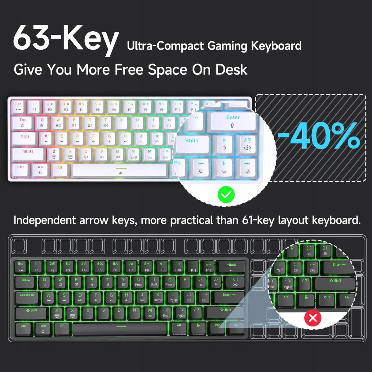 AJ341 Wireless keyboard TMKB T63 Switch Red white Manufacturer code B0CP8V6TDK