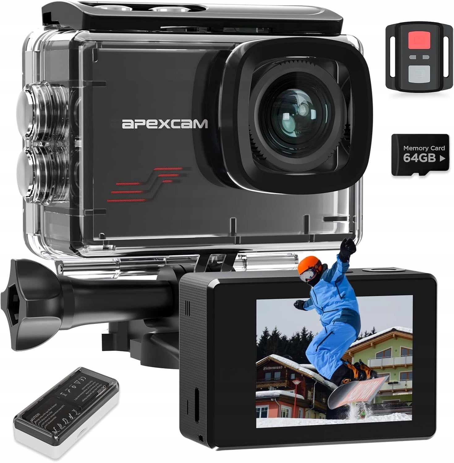 AJ95 APEXCAM M80 Sports Camera 4K 60FPS 48MP – Set with 64GB Card