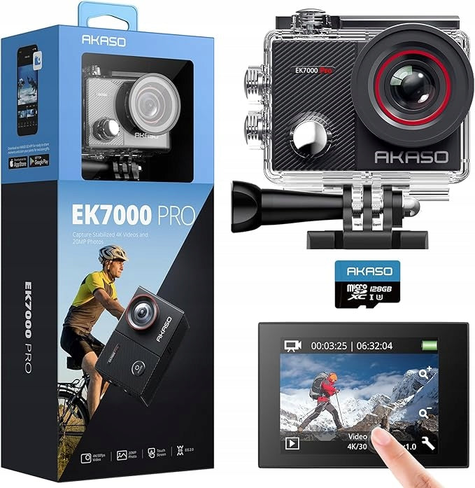 AKASO 4K WiFi Camera Card 128GB Waterproof 40m Touch Screen Wide Angle