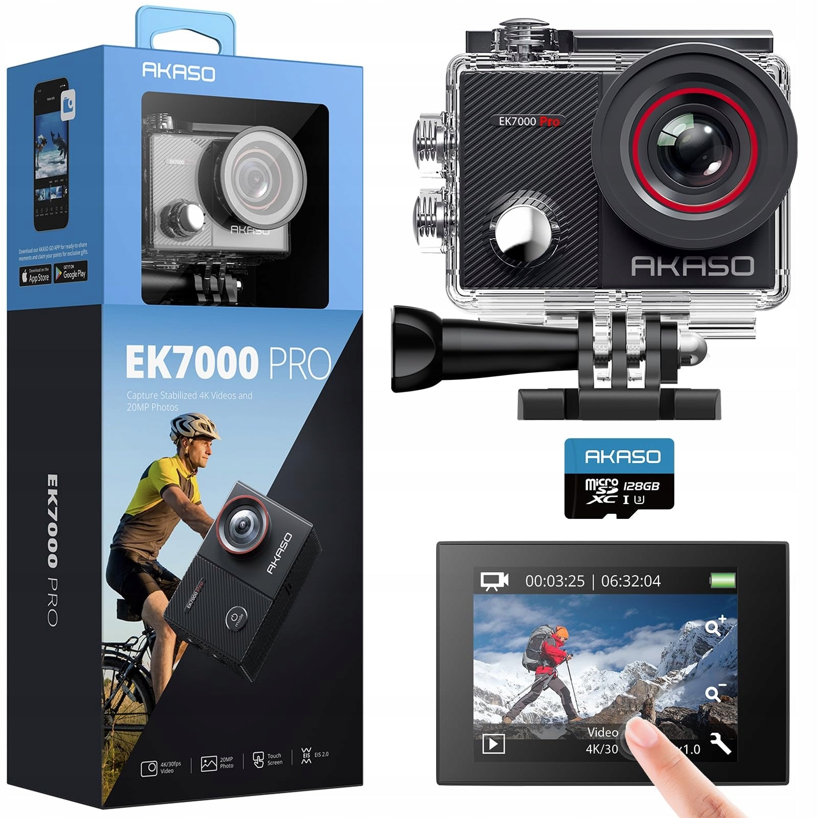 AKASO Sports Camera 4K 30FPS 128GB 20MP WiFi Waterproof 40M EIS