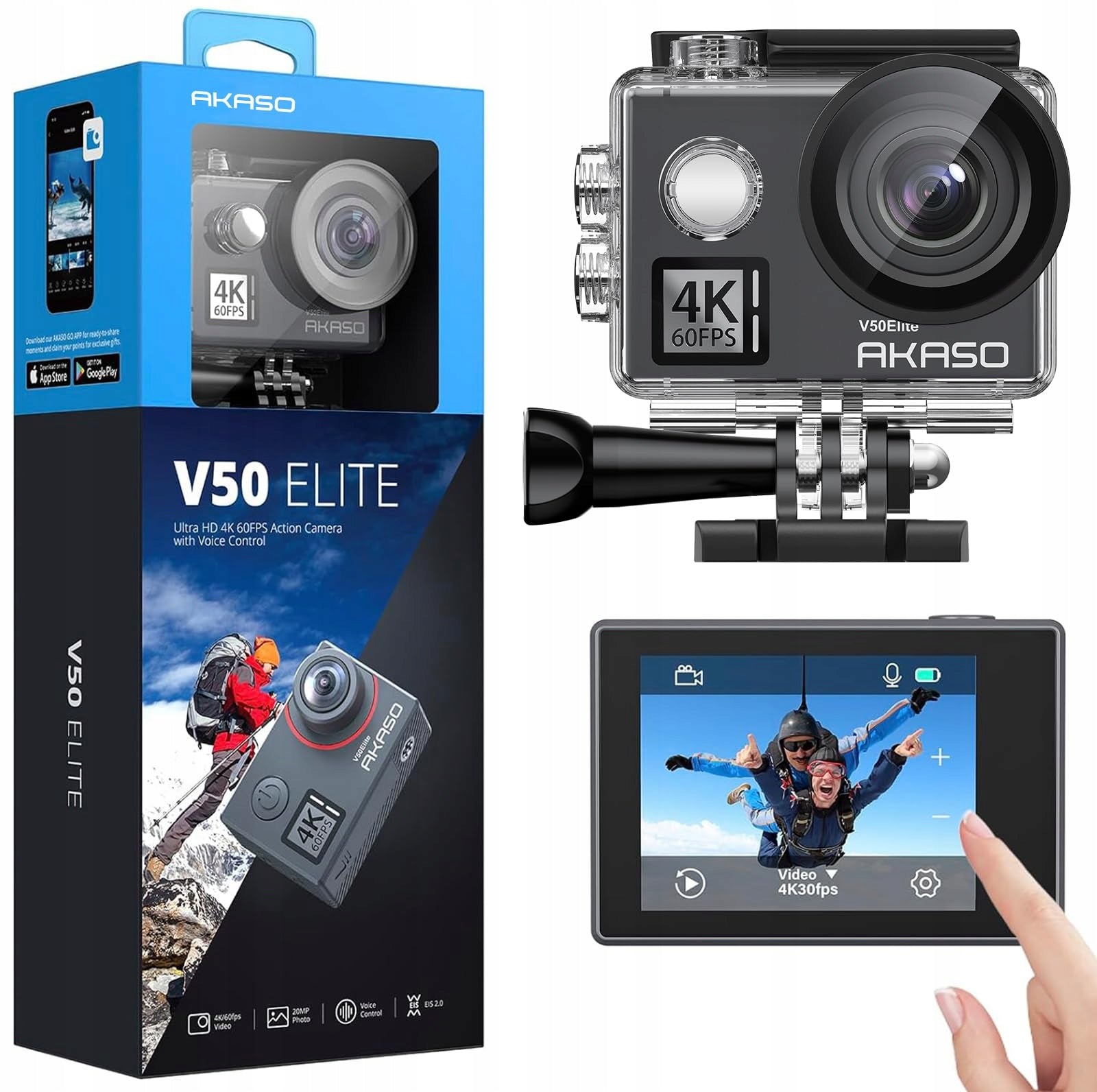 AKASO Sports Camera 4K 60FPS 40M Underwater 20MP WiFi Touch Screen
