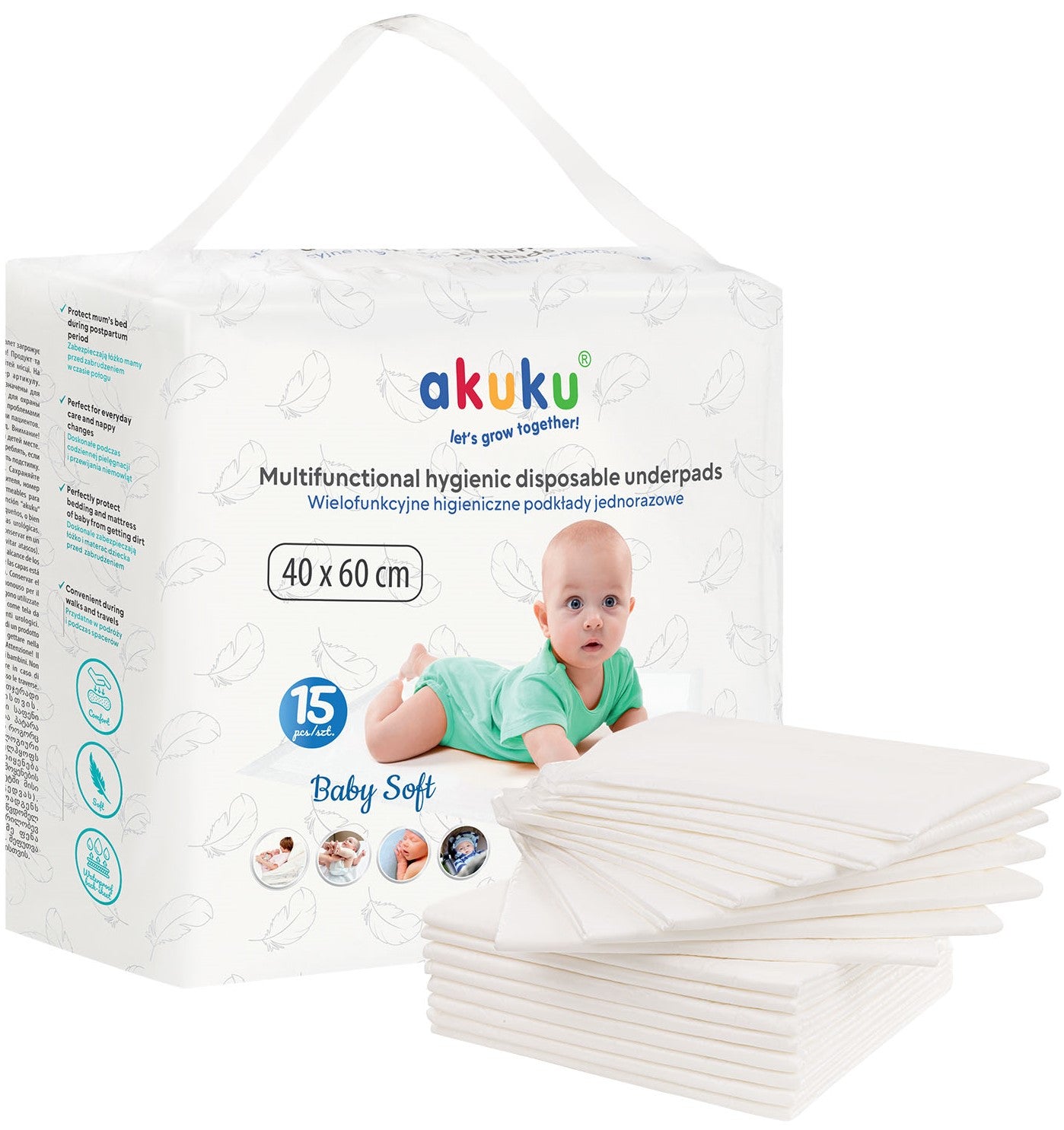 AKUKU DISPOSABLE HYGIENE CHANGING PADS 40x60cm 15pcs A0500 Manufacturer code A0500