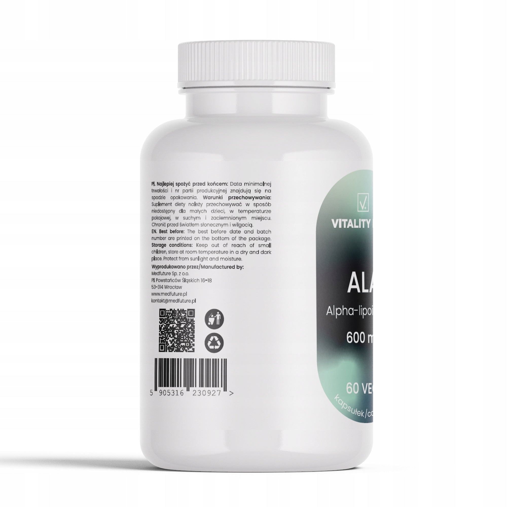 ALA Alpha Lipoic Acid 600mg 60 Capsules VEGE - Metabolism Energy Nerves Form capsules
