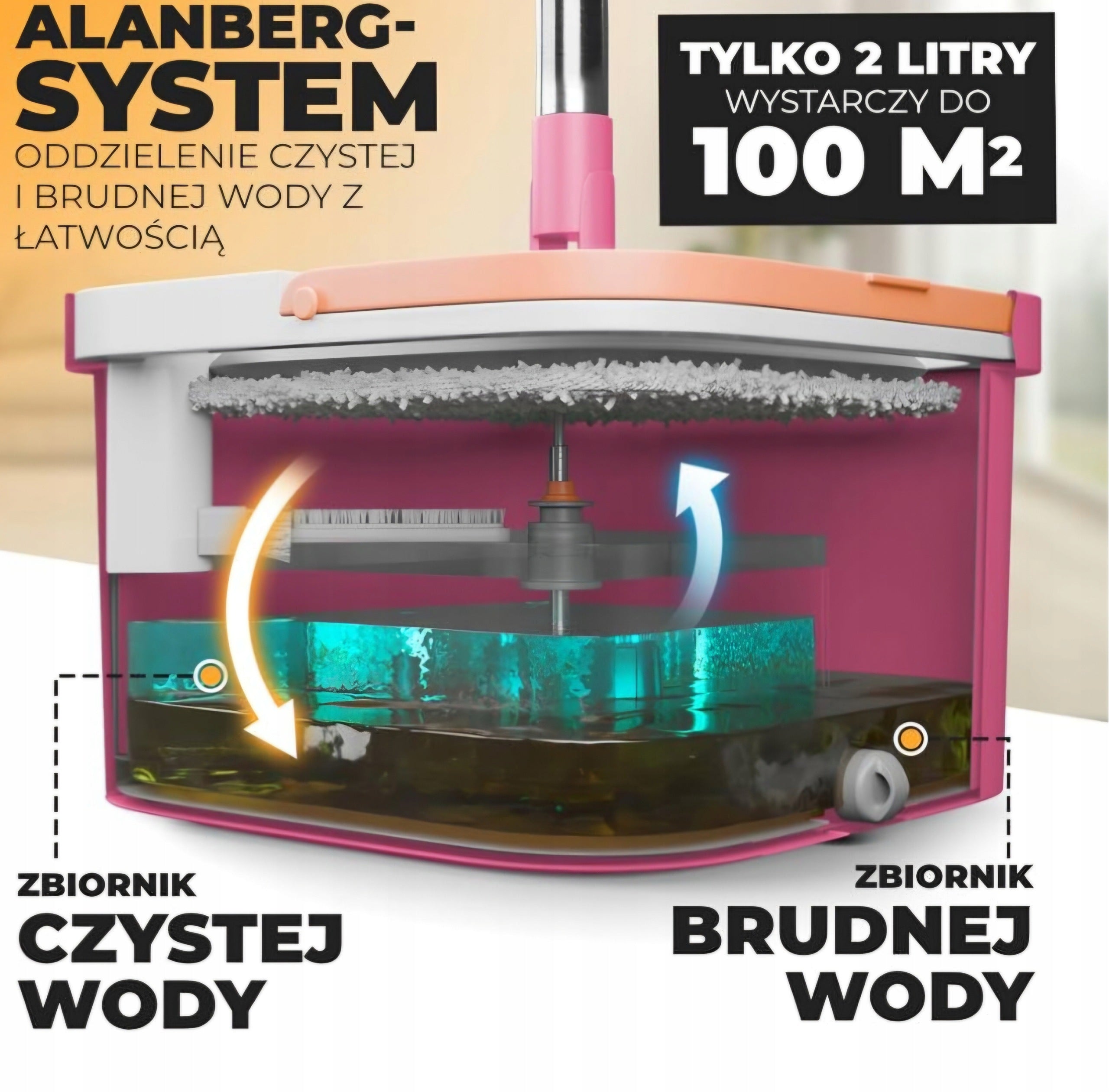 ALANBERG mop set, microfiber for floors, mop and bucket, Pink Packaging status original