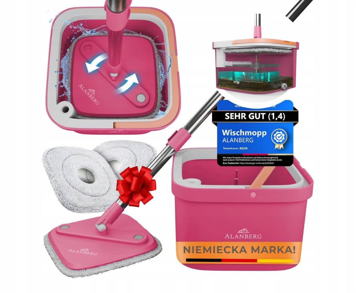 ALANBERG mop set, microfiber for floors, mop and bucket, Pink