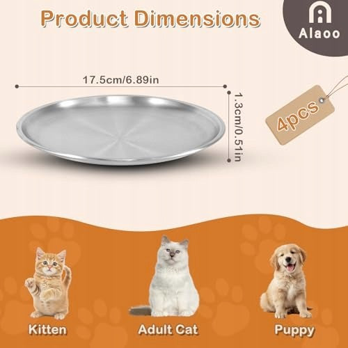 ALAOO CAT FOOD BOWL 4 PIECES STAINLESS STEEL CAT BOWL Brand Natural