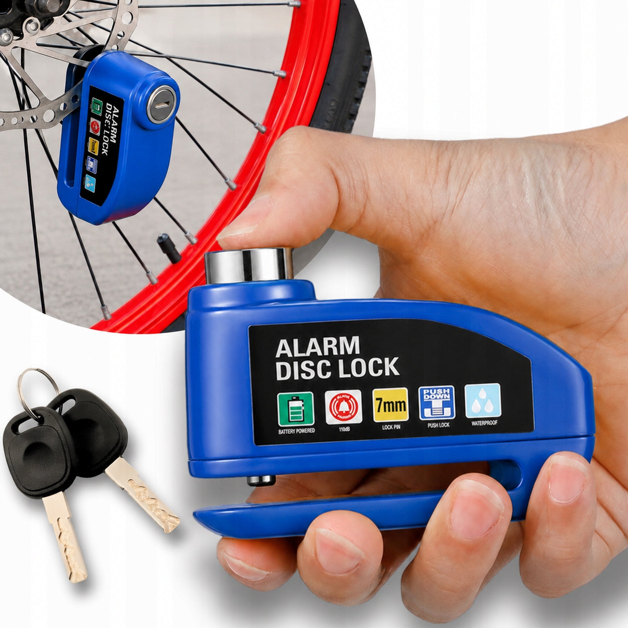 ALARM BRAKE DISC CLOSURE FOR MOTORCYCLE / ELECTRONIC BIKE BLUE