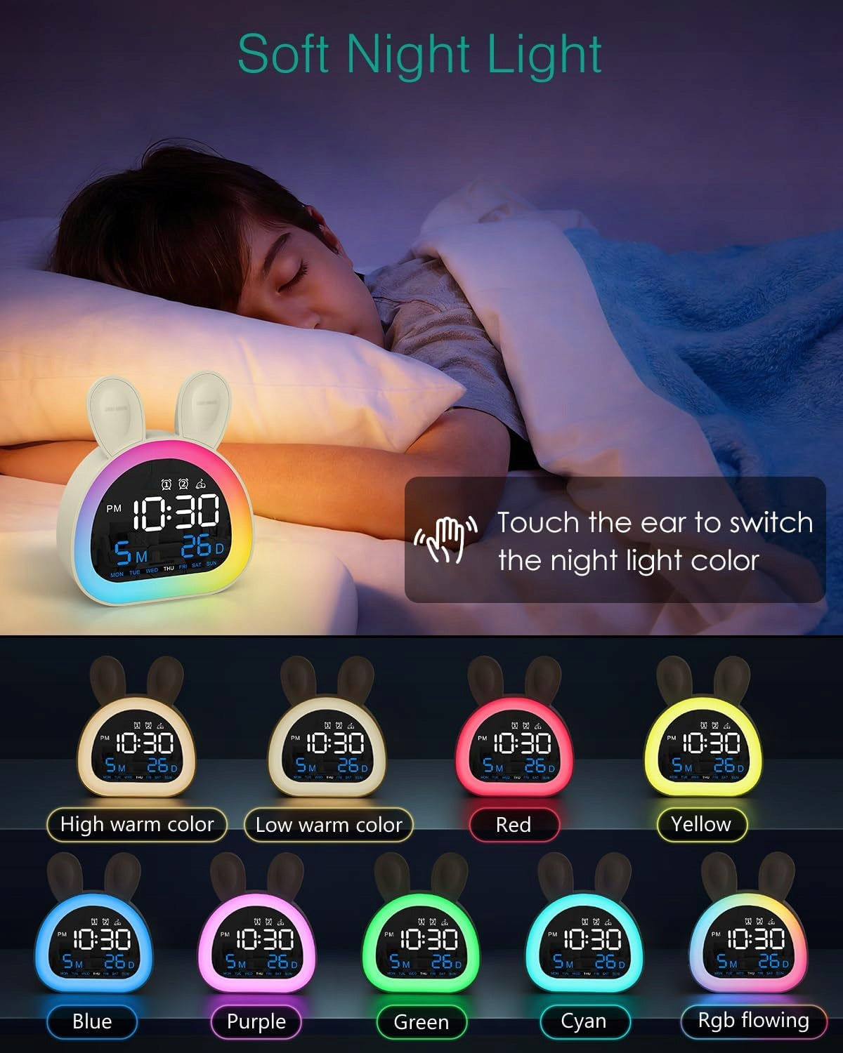 ALARM CLOCK CHILDREN DIGITAL NIGHT LIGHT 9 COLORS DOUBLE ALARM Kind analog