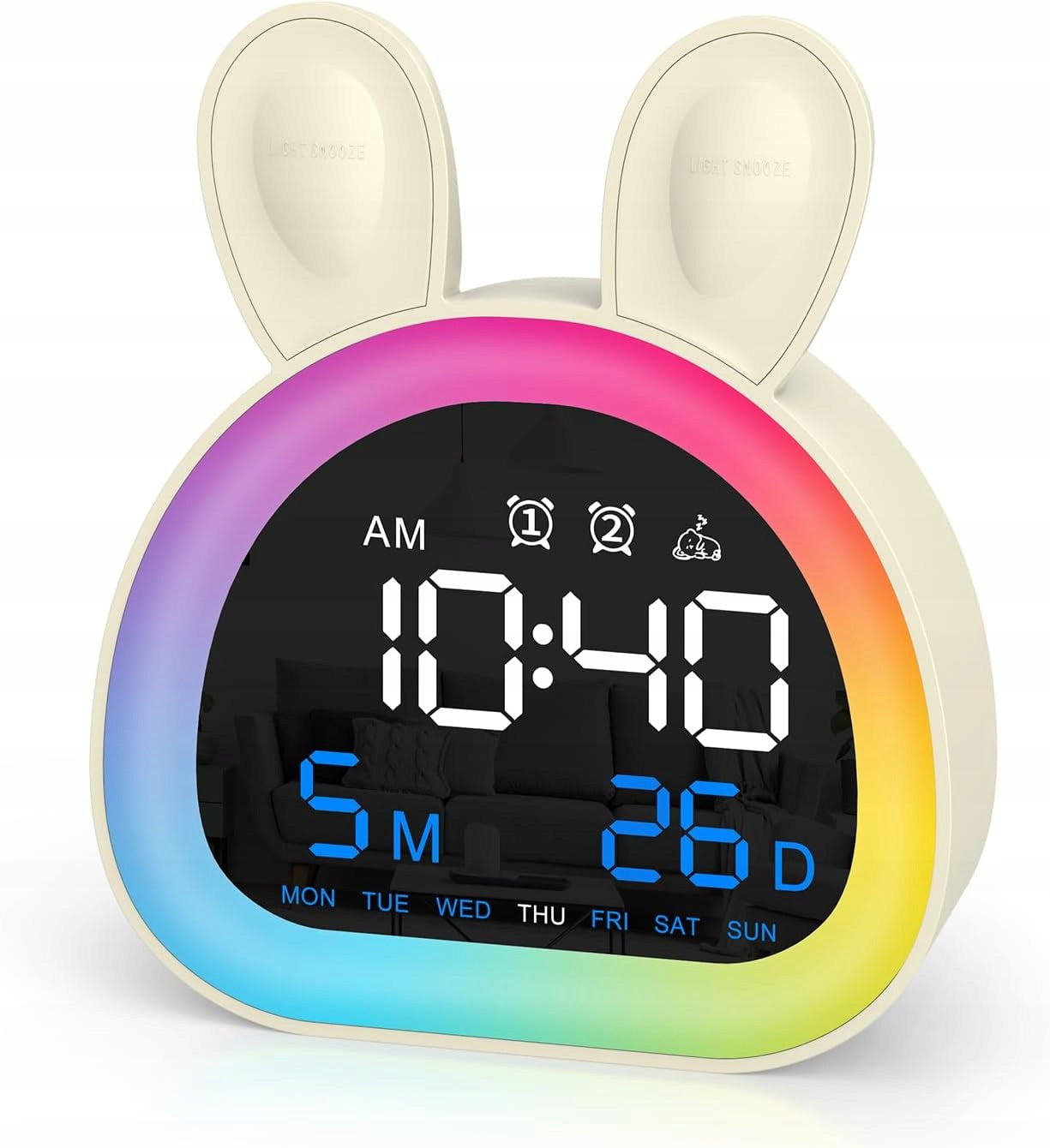 ALARM CLOCK CHILDREN DIGITAL NIGHT LIGHT 9 COLORS DOUBLE ALARM