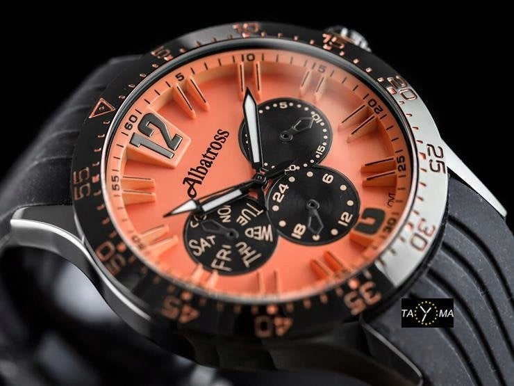 ALBATROSS MEN'S WATCH ABPA63 Black Rubber Strap Orange Dial Brand no brand
