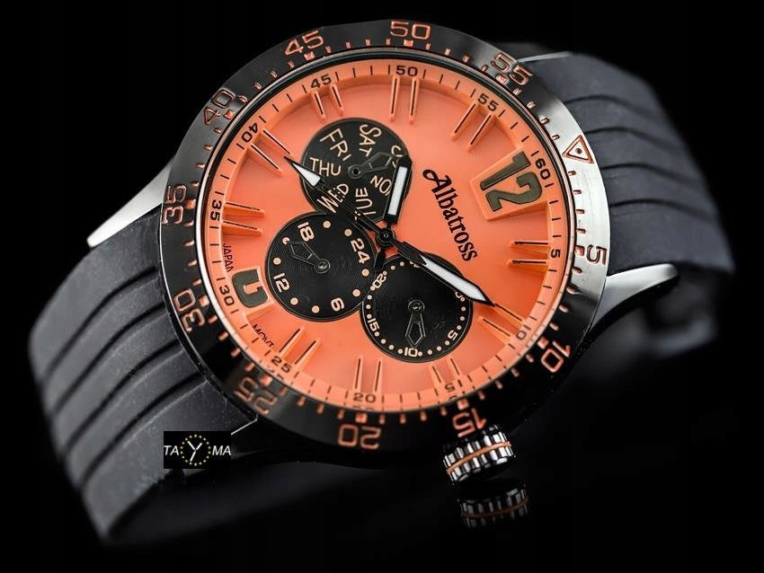 ALBATROSS MEN'S WATCH ABPA63 Black Rubber Strap Orange Dial Color transparent