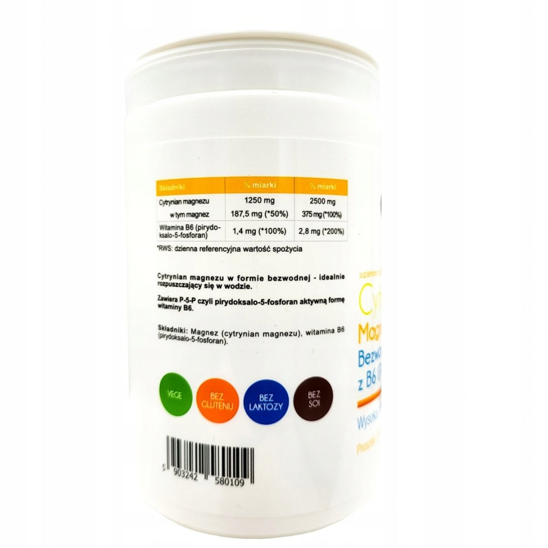ALINESS Magnesium Citrate Anhydrous B6 Powder 250g Manufacturer code Bezwodny Elektrolity Zmęczenie Znużenie