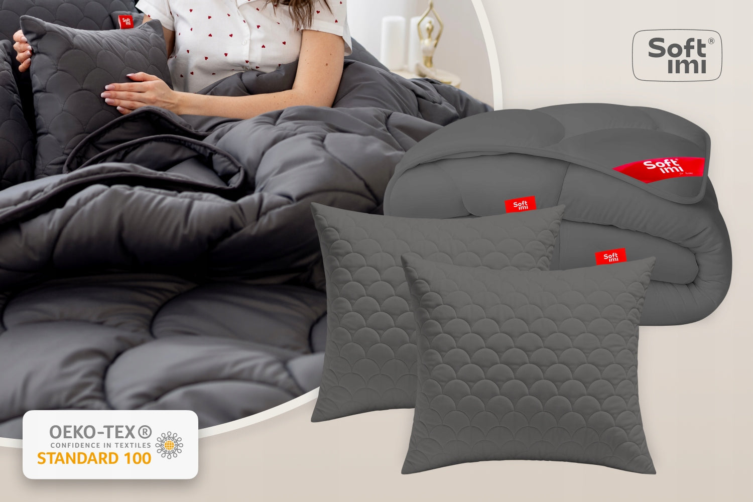 ALL-SEASON ANTI-ALLERGIC QUILT 200X220 + 2 PILLOWS 70X80 GREY SET Material microfiber