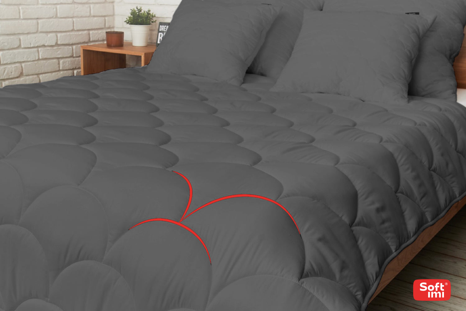 ALL-SEASON ANTI-ALLERGIC QUILT 200X220 + 2 PILLOWS 70X80 GREY SET Quilt dimensions 200x220cm