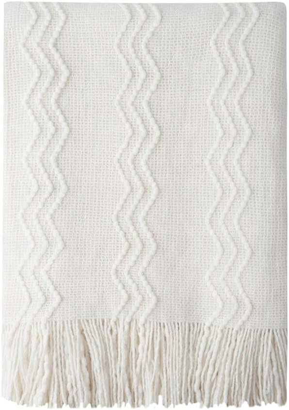 ALL-SEASON BLANKET ACRYLIC LYON WITH FRINGES 130X170CM ECRU SCANDINAVIAN STYLE