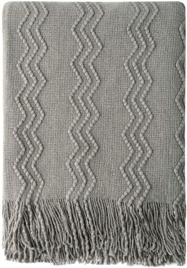 ALL-SEASON BLANKET ACRYLIC LYON WITH FRINGES 130X170CM GREY SCANDINAVIAN STYLE