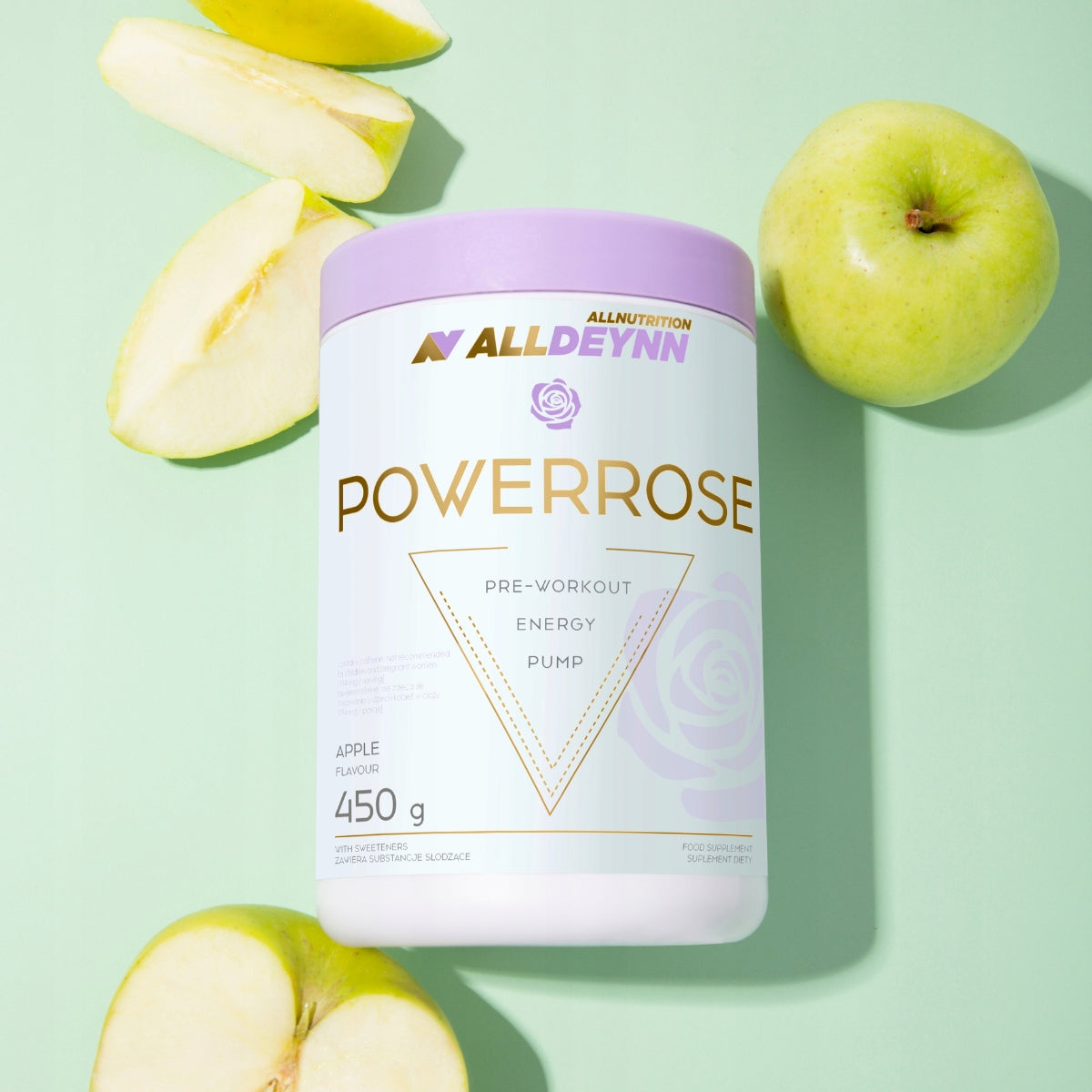 ALLDEYNN POWERROSE 450g GREEN APPLE PRE-WORKOUT FOR WOMEN PRE-WORKOUT Expiration date at least 2 weeks from the date of purchase