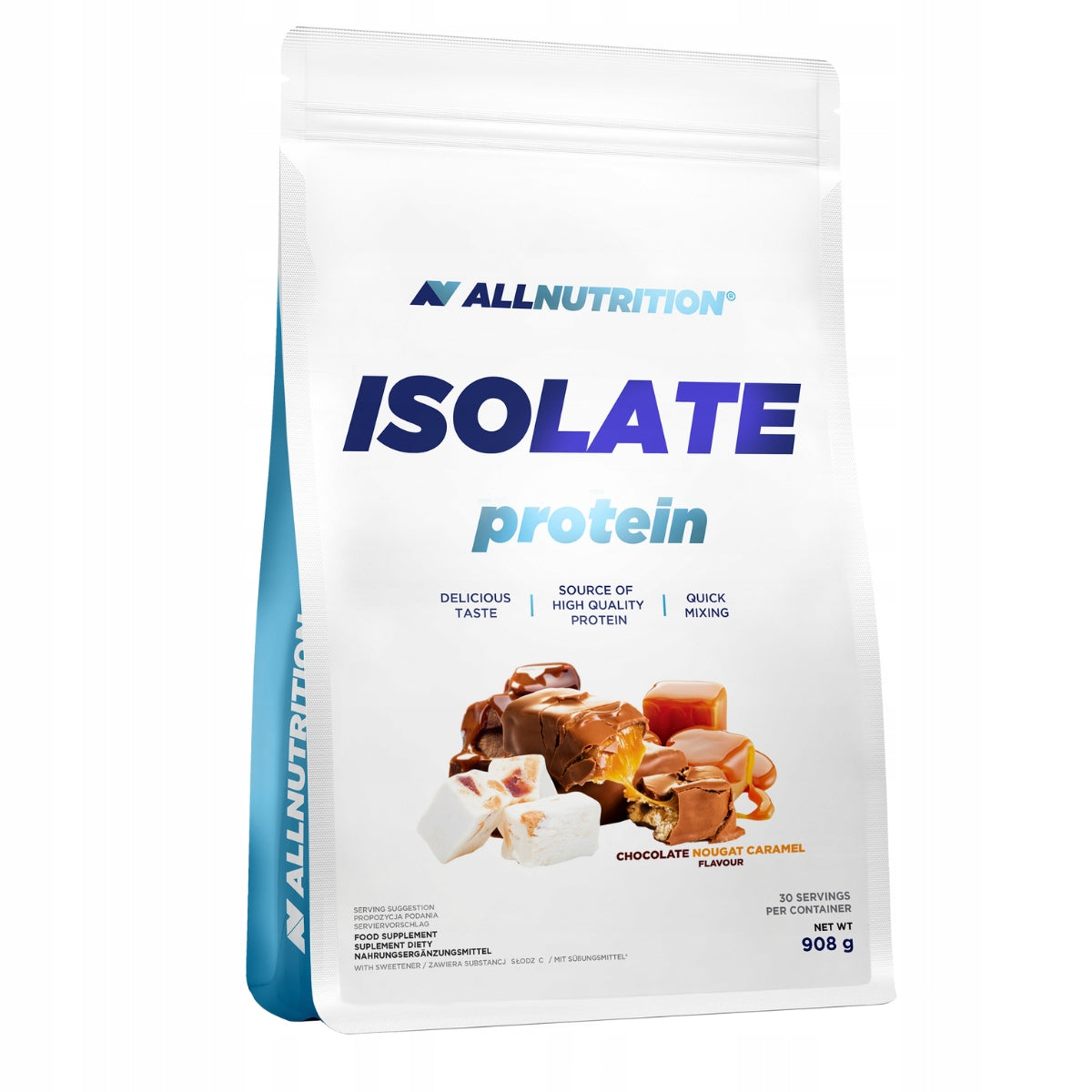 ALLNUTRITION ISOLATE PROTEIN 908G CHOCOLATE-NOUGAT-CARAMEL PROTEIN CONDITIONER WPI