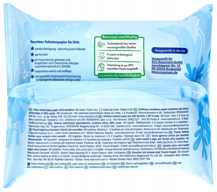ALOUETTE Kids moistened toilet paper 2x60 pcs aqua 99% water Line of tissues other