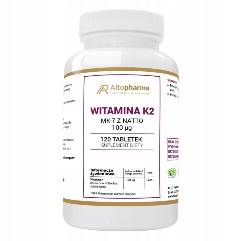 ALTO PHARMA VITAMIN K2 MK-7 NATTO 100mcg 120tab Brand Alto Pharma