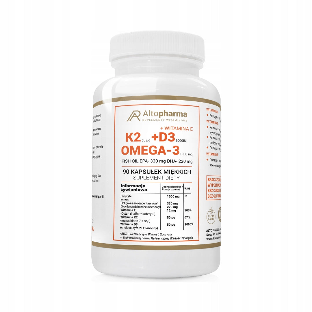ALTO PHARMA Vitamin K2 MK-7 50µg + D3 2000IU + Omega 90 soft capsules
